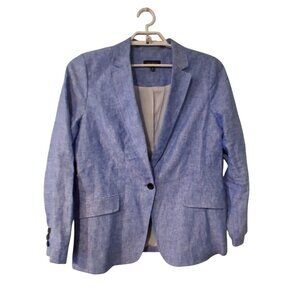 Talbots blazer womens 16 100% linen blue jacket